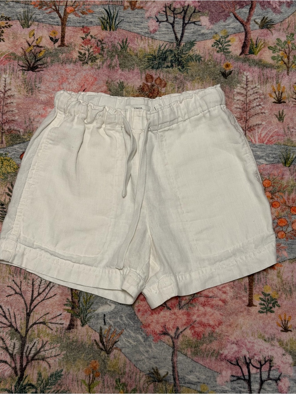 Vince White High Waist Linen Blend Shorts